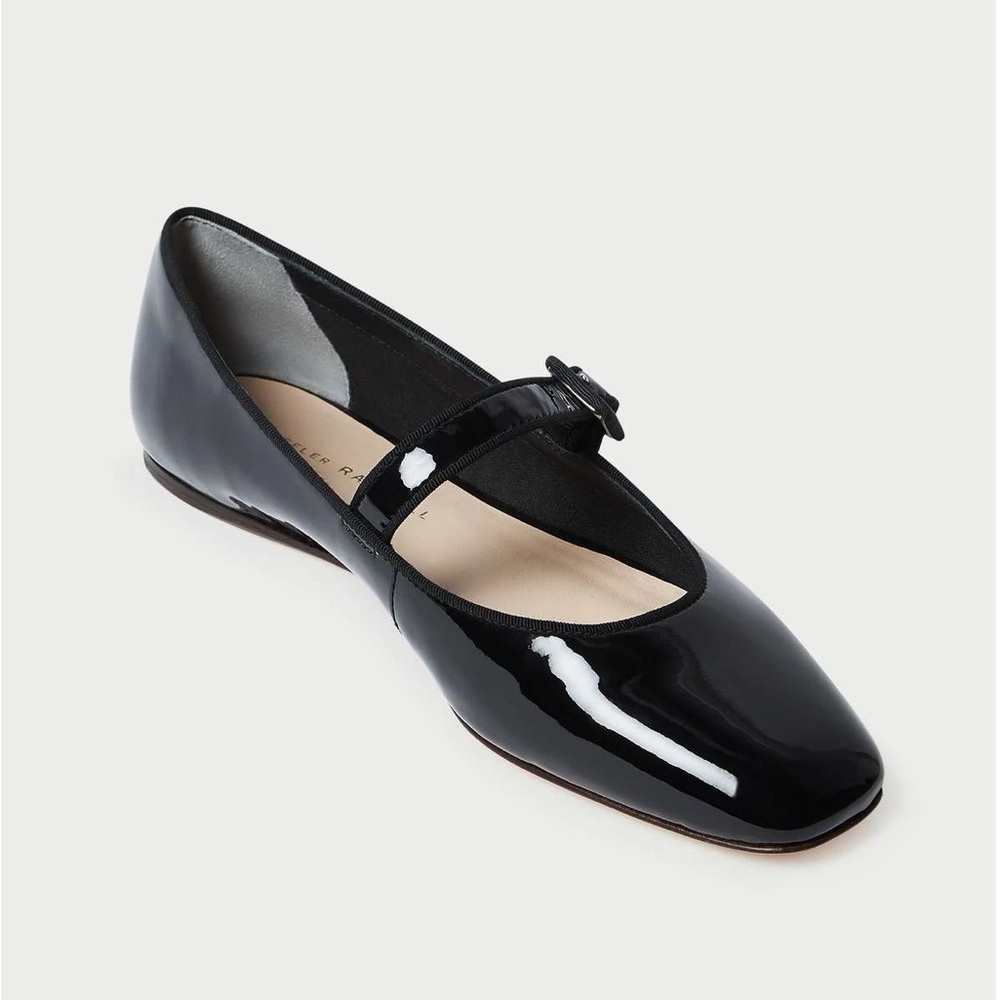 EUC Loeffler Randall Black Patent Ginger Mary Jane Flats - size 7